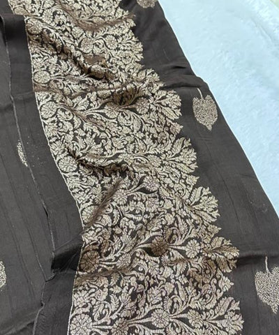 Tussar Silk Saree Coco Brown Shade with Border Less | Glow & Glitter Boutique