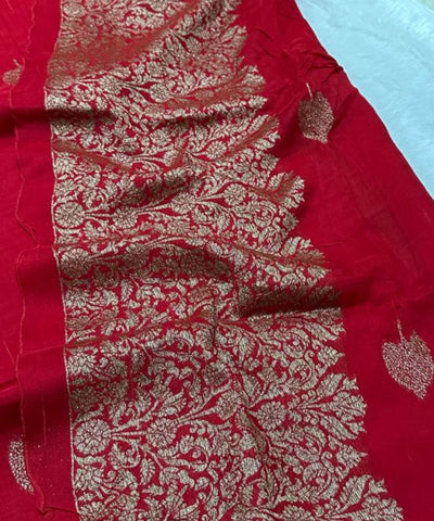 Tussar Silk Saree Cherry Red Shade with Border Less | Glow & Glitter Boutique