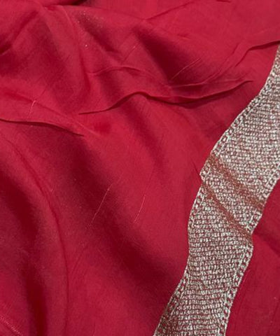 Tussar Silk Saree Cherry Red Shade with Border Less | Glow & Glitter Boutique