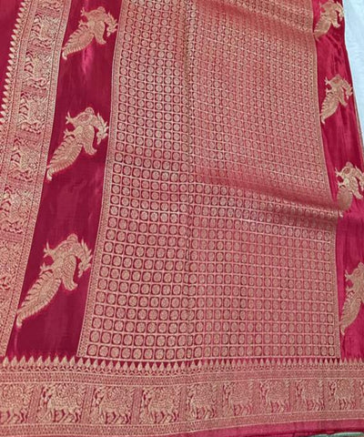 Viscose silk saree Teal Green Brick Red with Antique Gold Zari Border | Glow & Glitter boutique
