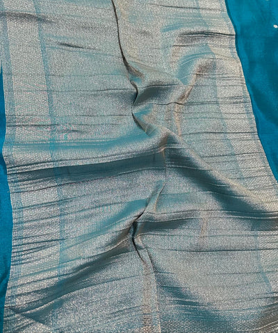 Banaras georgette silk saree Aqua Blue Shade | Glow & Glitter Boutique