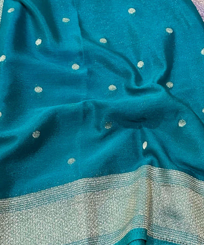 Banaras georgette silk saree Aqua Blue Shade | Glow & Glitter Boutique