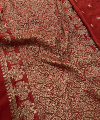 Banaras Georgette silk with blouse Coco Brown Shade | Glow & Glitter Boutique