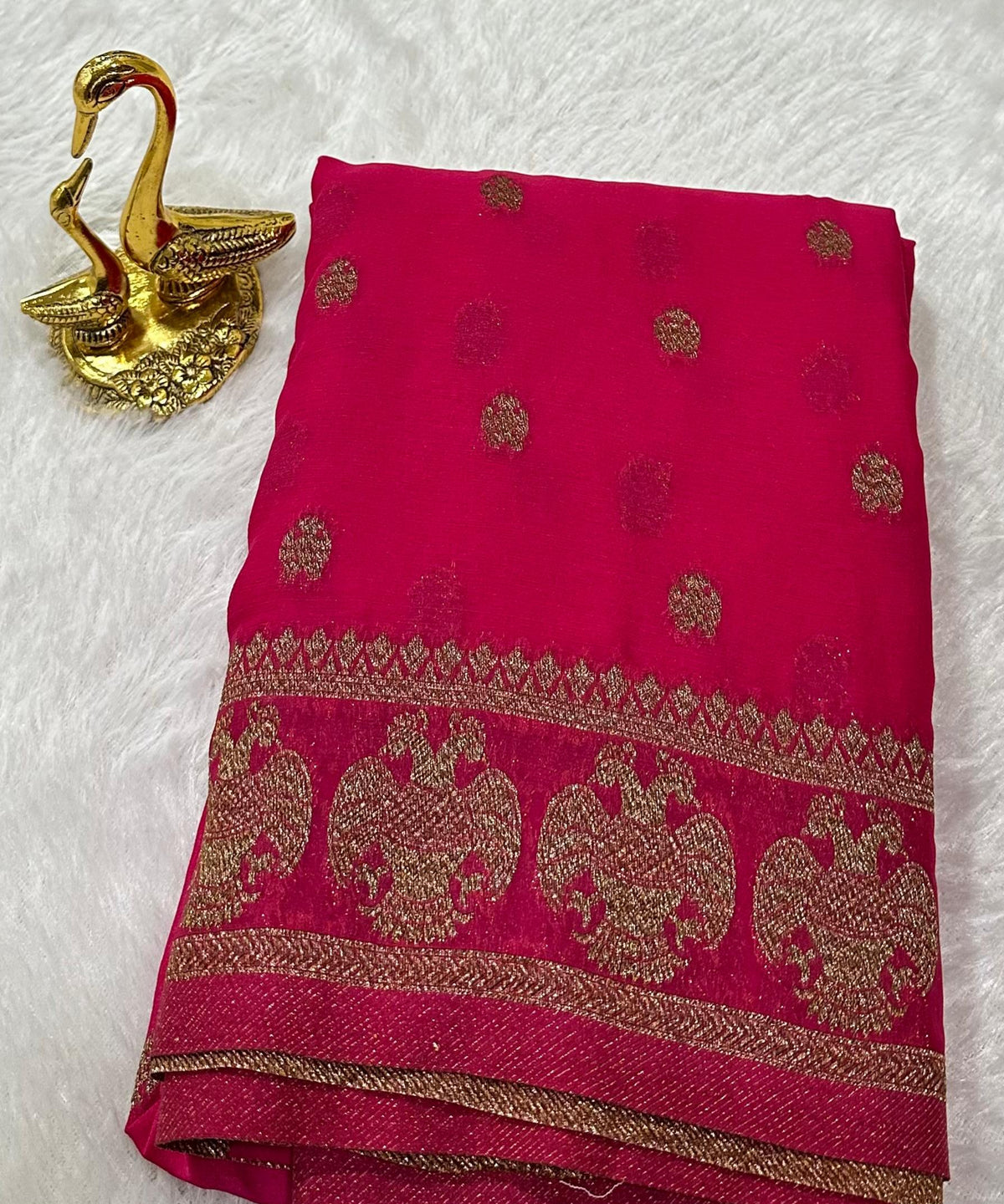 Banaras Georgette silk with blouse Meganta pink Shade | Glow & Glitter Boutique