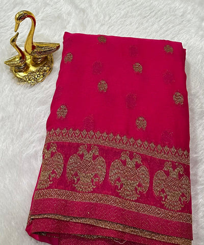 Banaras Georgette silk with blouse Meganta pink Shade | Glow & Glitter Boutique