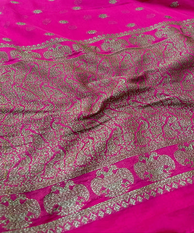 Banaras Georgette silk with blouse Meganta pink Shade | Glow & Glitter Boutique