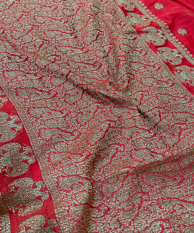 Banaras Georgette silk with blouse Blood Red Shade | Glow & Glitter boutique