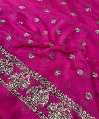 Banaras Georgette silk with blouse Meganta pink Shade | Glow & Glitter Boutique