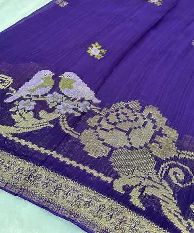 Matka Tussar Silk Saree Deep Purple Shade | Glow & Glitter Boutique