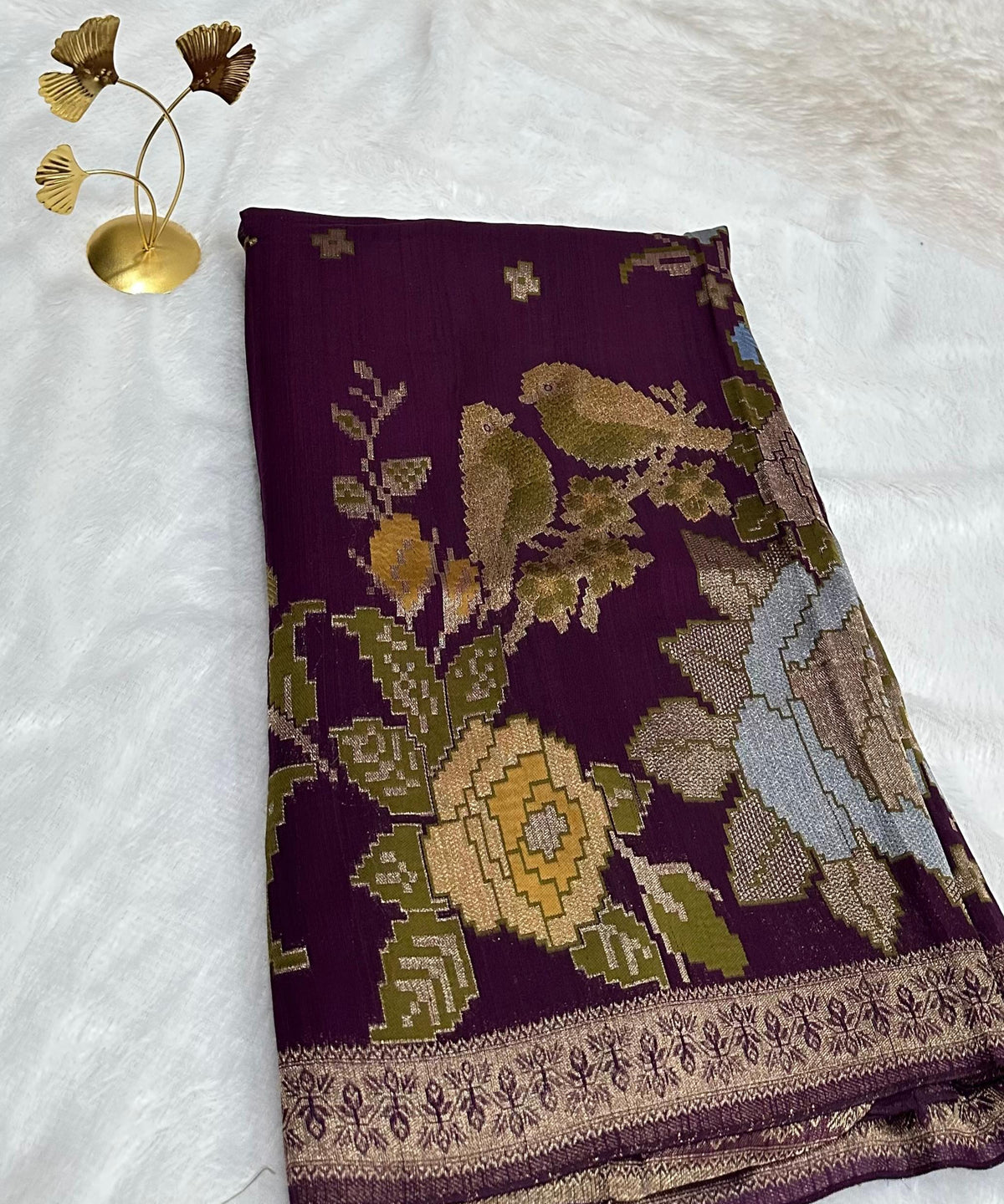 Matka Tussar Silk Saree Deep Wine Shade | Glow & Glitter Boutique