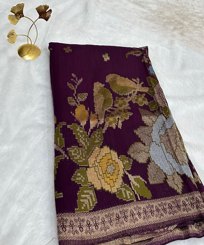 Matka Tussar Silk Saree Deep Wine Shade | Glow & Glitter Boutique