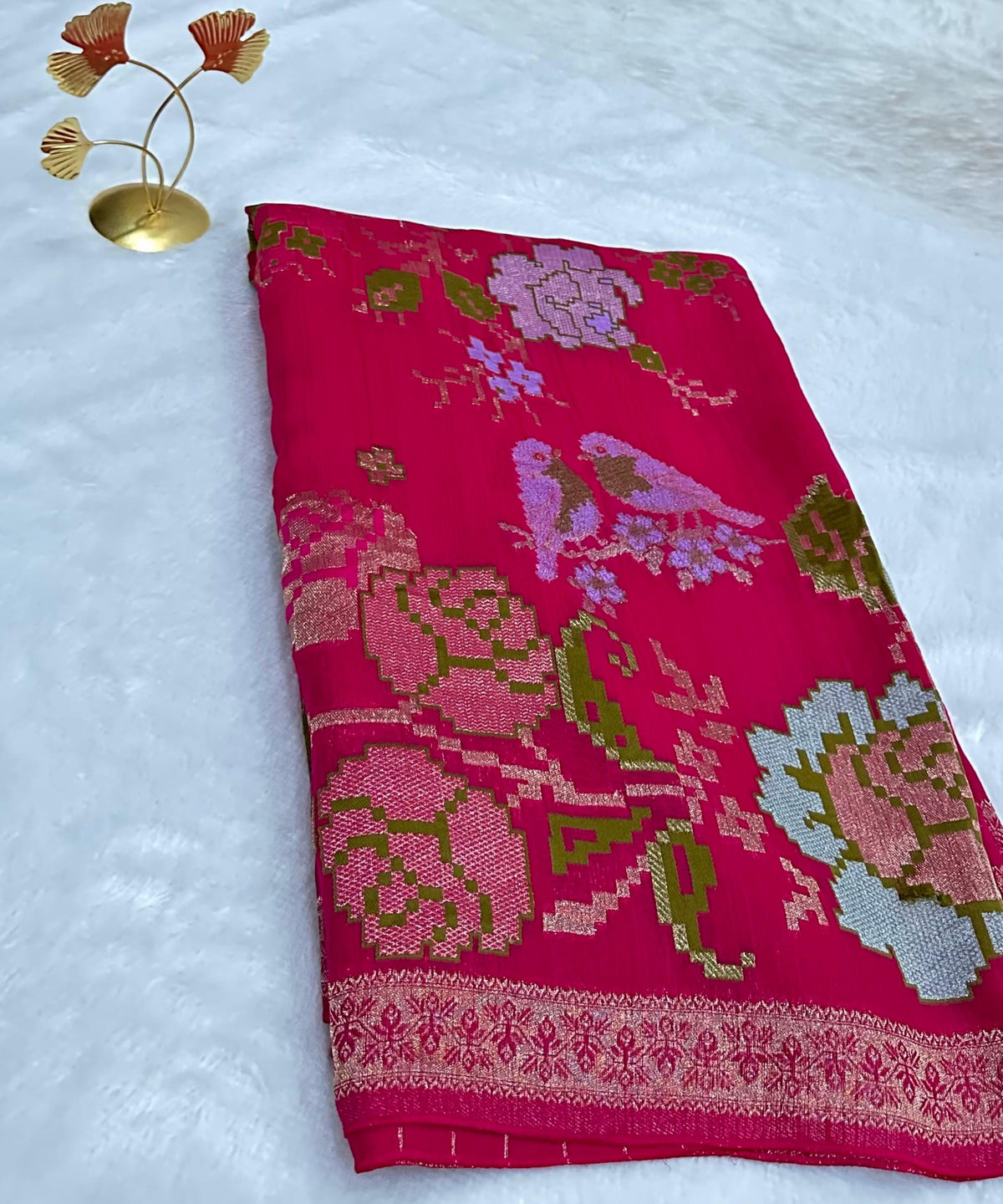 Matka Tussar Silk Saree Dark Meganta pink Shade | Glow & Glitter Boutique