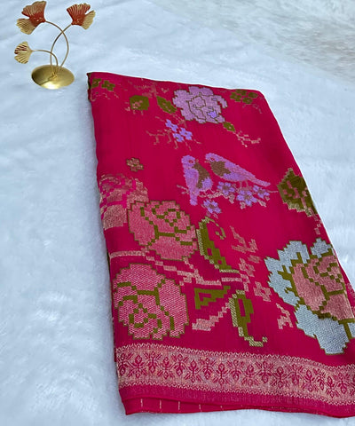 Matka Tussar Silk Saree Dark Meganta pink Shade | Glow & Glitter Boutique