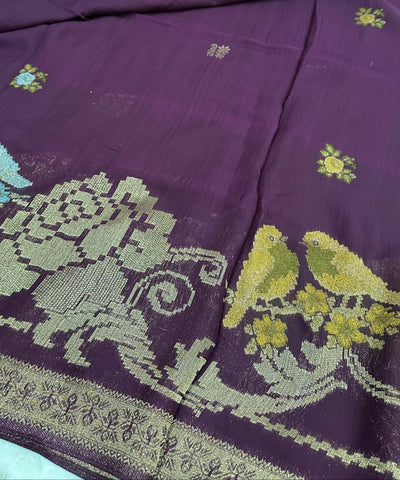 Matka Tussar Silk Saree Deep Wine Shade | Glow & Glitter Boutique