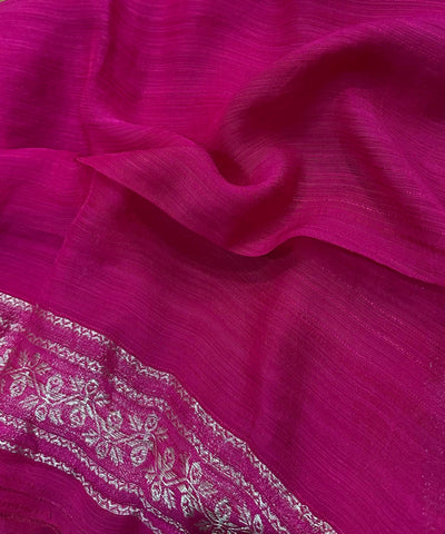 Matka Tussar Silk Saree Dark Meganta pink Shade | Glow & Glitter Boutique