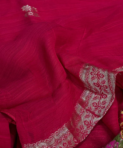Matka Tussar Silk Saree Blood Red Shade | Glow & Glitter Boutique