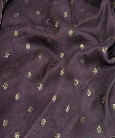 Viscose silk saree Wine Brown with Gold Checkered Weave & Antique Gold Zari Border | Glow & Glitter Boutique