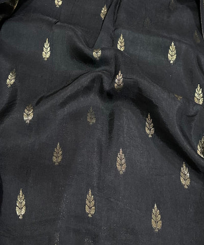 Viscose silk saree Jet Black with Gold Checkered Weave & Antique Gold Zari Border | Glow & Glitter Boutique