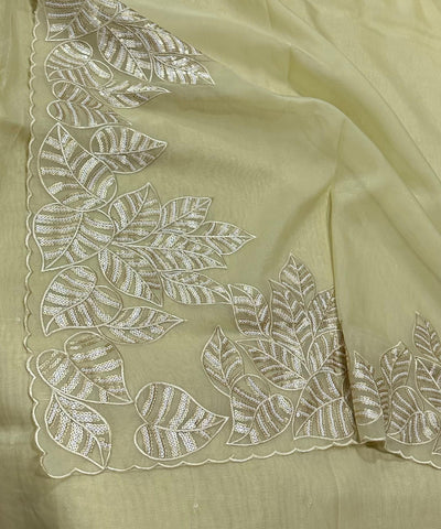 Organza silk saree with full embroidery Light Pastel Pistachio Shade | Glow & Glitter Boutique
