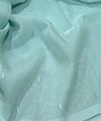 Organza silk saree with full embroidery Ice Blue Shade | Glow & Glitter Boutique