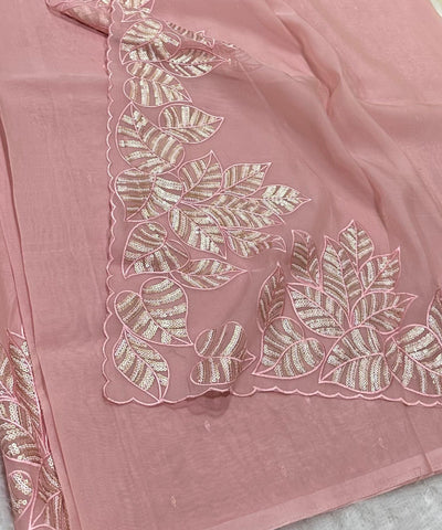 Organza silk saree with full embroidery Baby Pink Shade | Glow & Glitter Boutique