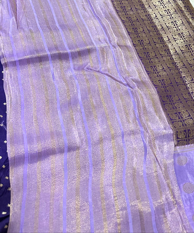Vintage style viscose silk saree Lavender Purple Shade With Bentex Border | Glow & Glitter Boutique