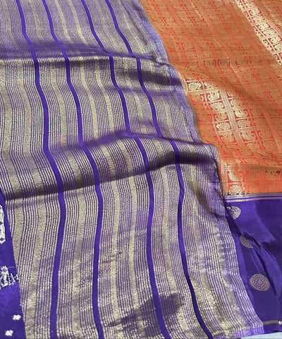Vintage style viscose silk saree Maroonish Copper Red Shade With Purple Bentex Border | Glow & Glitter Boutique