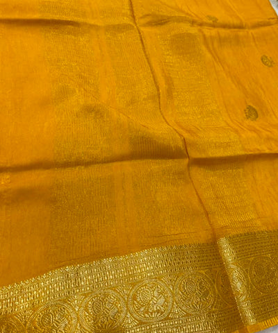 Vintage style viscose silk saree Golden Yellow Shade | Glow & Glitter Boutique