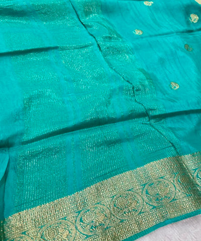 Vintage style viscose silk saree Deep Aqua Blue Shade | Glow & Glitter Boutique