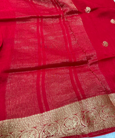 Vintage style viscose silk saree Red  Shade | Glow & Glitter Boutique