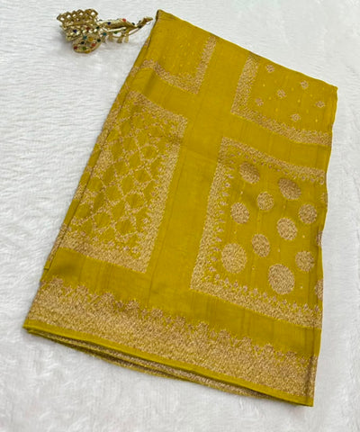 Tussar silk saree Lime Green Shade With Gold Zari | Glow & Glitter Boutique