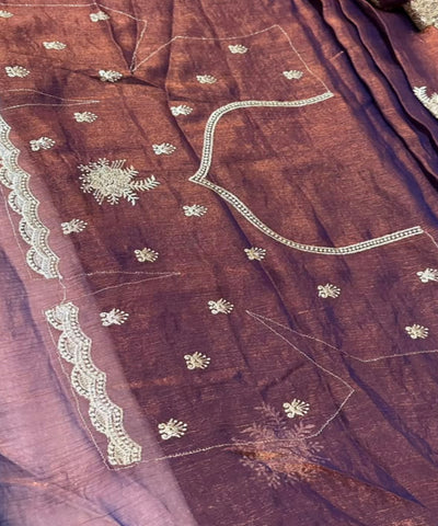 Shimmer silk saree Chocolate Brown with Gold Zari | Glow & Glitter Boutique