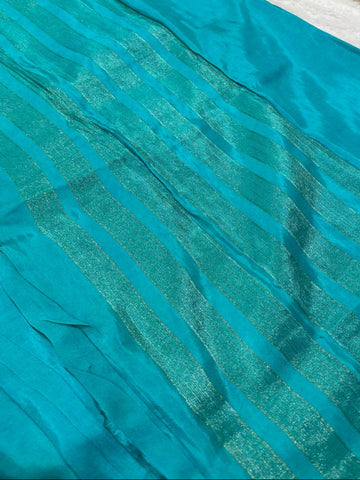 Viscose silk saree Sky Blue with Pencil Size Gold Zari Border  | Glow & Glitter Boutique