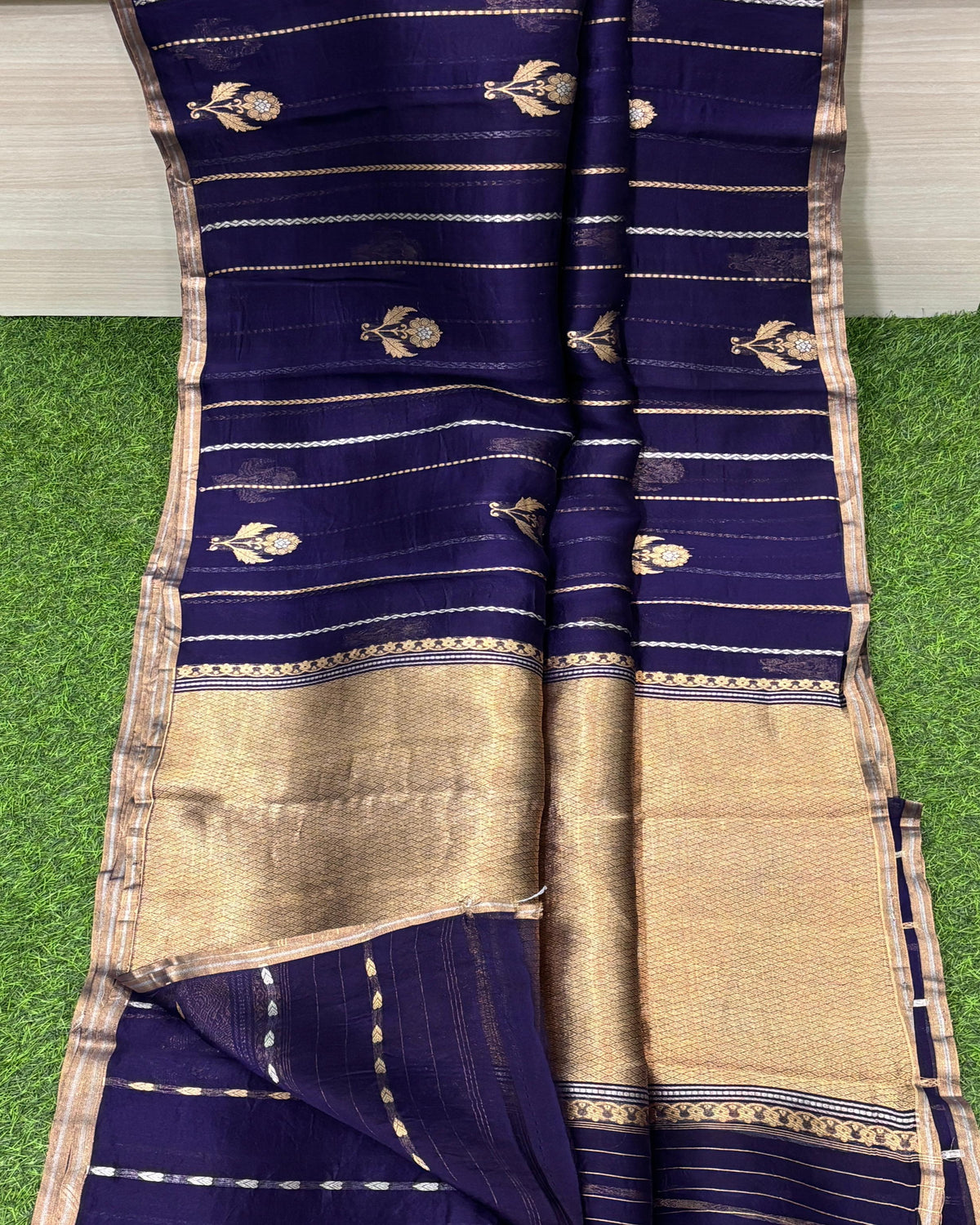 PURE HANDLOOM BANARASI KORA SILK SAREES Purple With Gold Zari | Glitter & Glitter Boutique