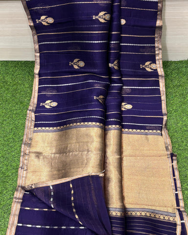 PURE HANDLOOM BANARASI KORA SILK SAREES Purple With Gold Zari | Glitter & Glitter Boutique