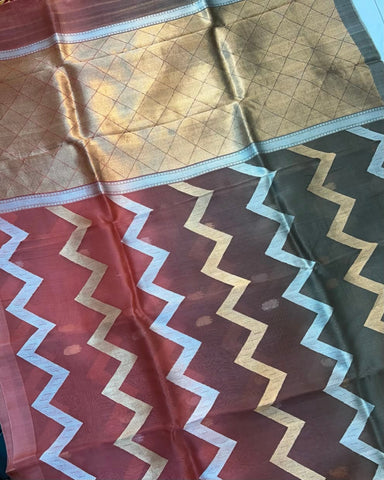 PURE HANDLOOM KORA SILK SAREES Dusty Rose & Grey | Glitter & Glitter Boutique