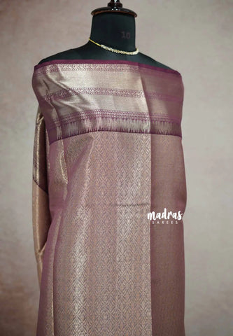 Mild yellow - Banarasi soft silk floral and horizontal stripes weaving - Durga