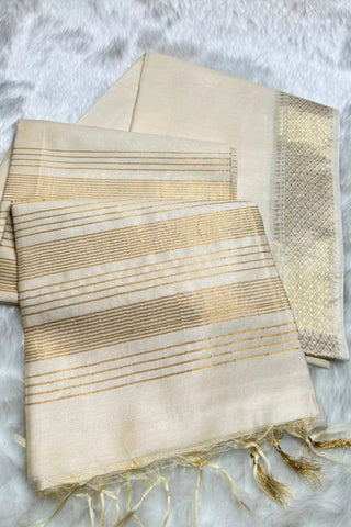 Premium Kerala Kasavu Onam Saree with Rhombus Zari Border | Glow & Glitter Boutique