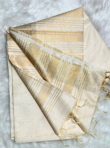 Premium Kerala Kasavu Onam Saree with Rhombus Zari Border | Glow & Glitter Boutique
