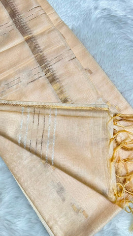 Kerala Traditional Kasavu saree with Gold Zari lines & Minimal Border | Glow & Glitter Boutique