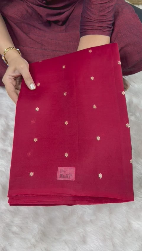 Pure Kora silk saree Maroonish Red Shade | Glow & Glitter Boutique