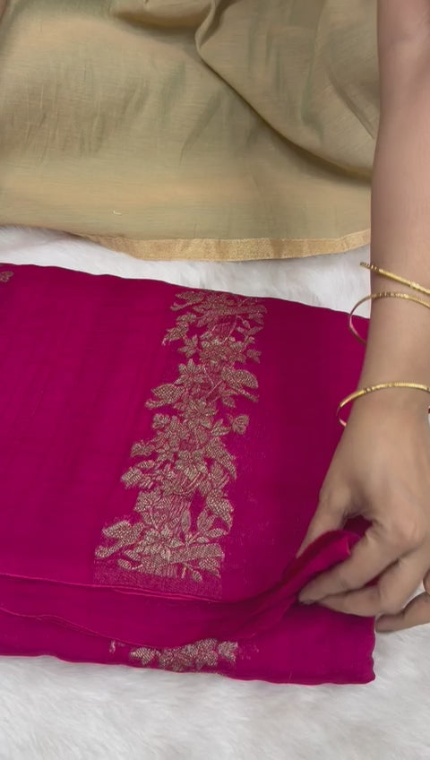 S-Tussar silk saree Pink Border less | Glow & Glitter Boutique