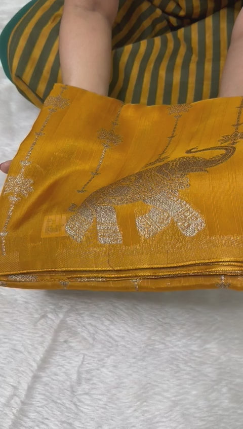 E-Tussar silk saree Golden Yellow Shade | Glow & Glitter Boutique