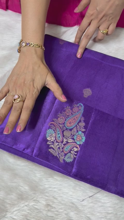 Viscose silk saree with Meena borders Dark Purple Shade With Satin Borders | Glow & Glitter Boutique