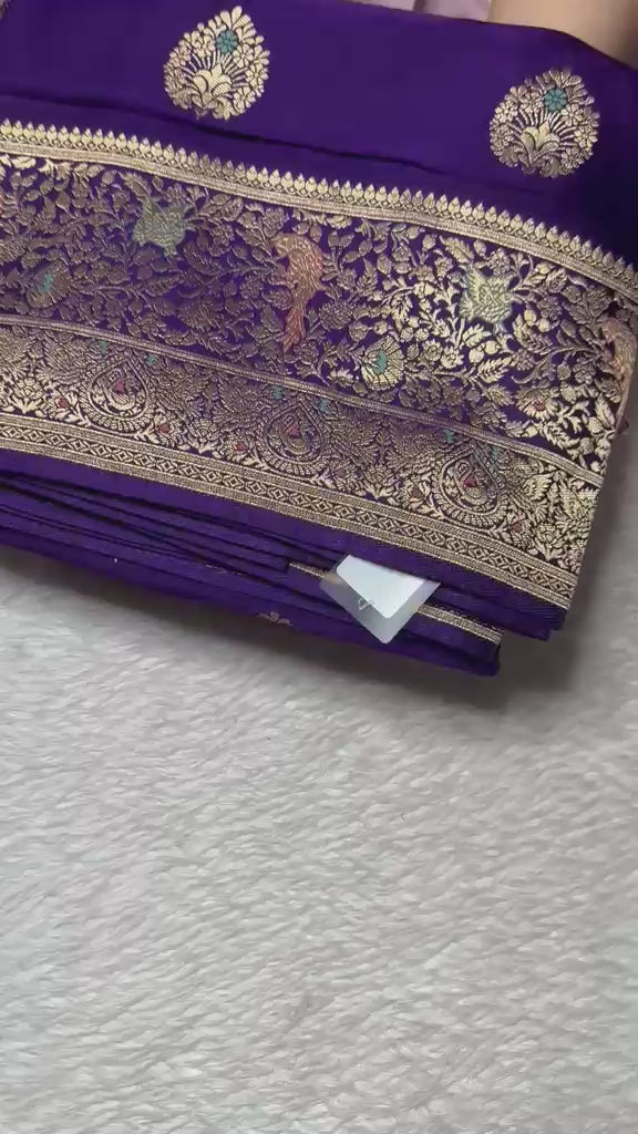 Premium Mashru Silk Saree Purple with Meena Work | Glow & Glitter Boutique