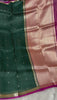Pure Kora silk Saree Forest Green Shade With Thin border | Glow & Glitter Boutique