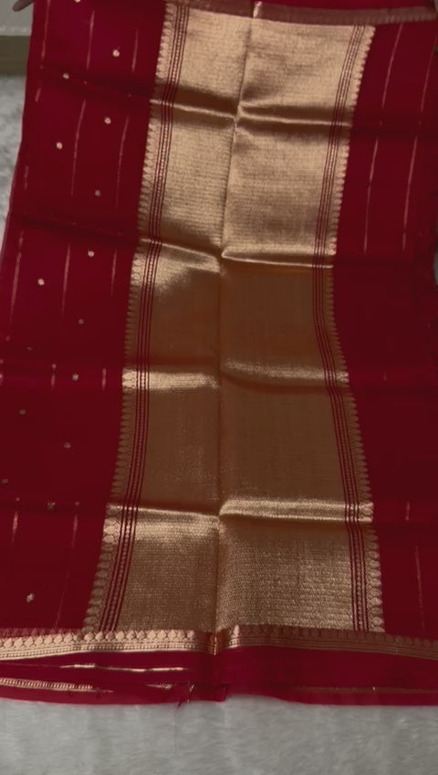 Pure Kora silk Saree Red Shade With Thin border | Glow & Glitter Boutique