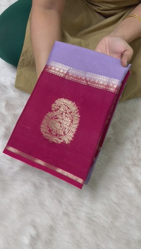 Semi Binny Crepe Lilac Shade With Beetroot Shade Border | Glow & Glitter Boutique