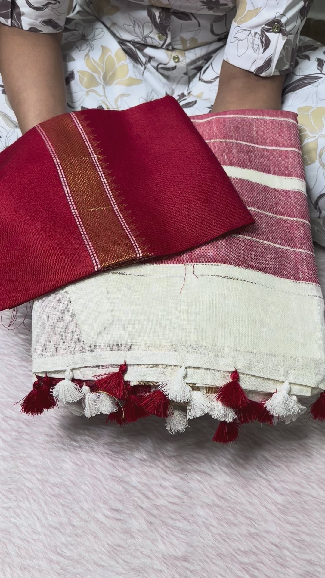 Linen White and Red | HANDLOOM SAREES/PROFESSIONAL WEAR
