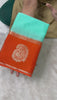 Semi Binny Crepe Ice Blue Shade With Orange Shade Border | Glow & Glitter Boutique